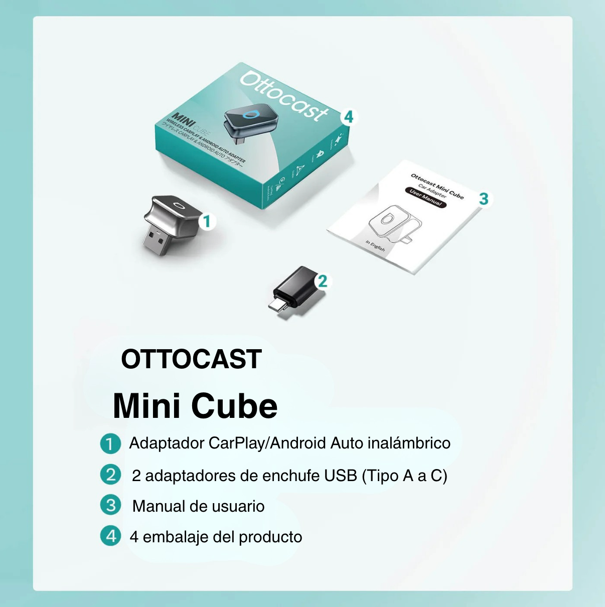 Ottocast Mini Cube 3.0 Adaptador CarPlay/Android Auto inalámbrico